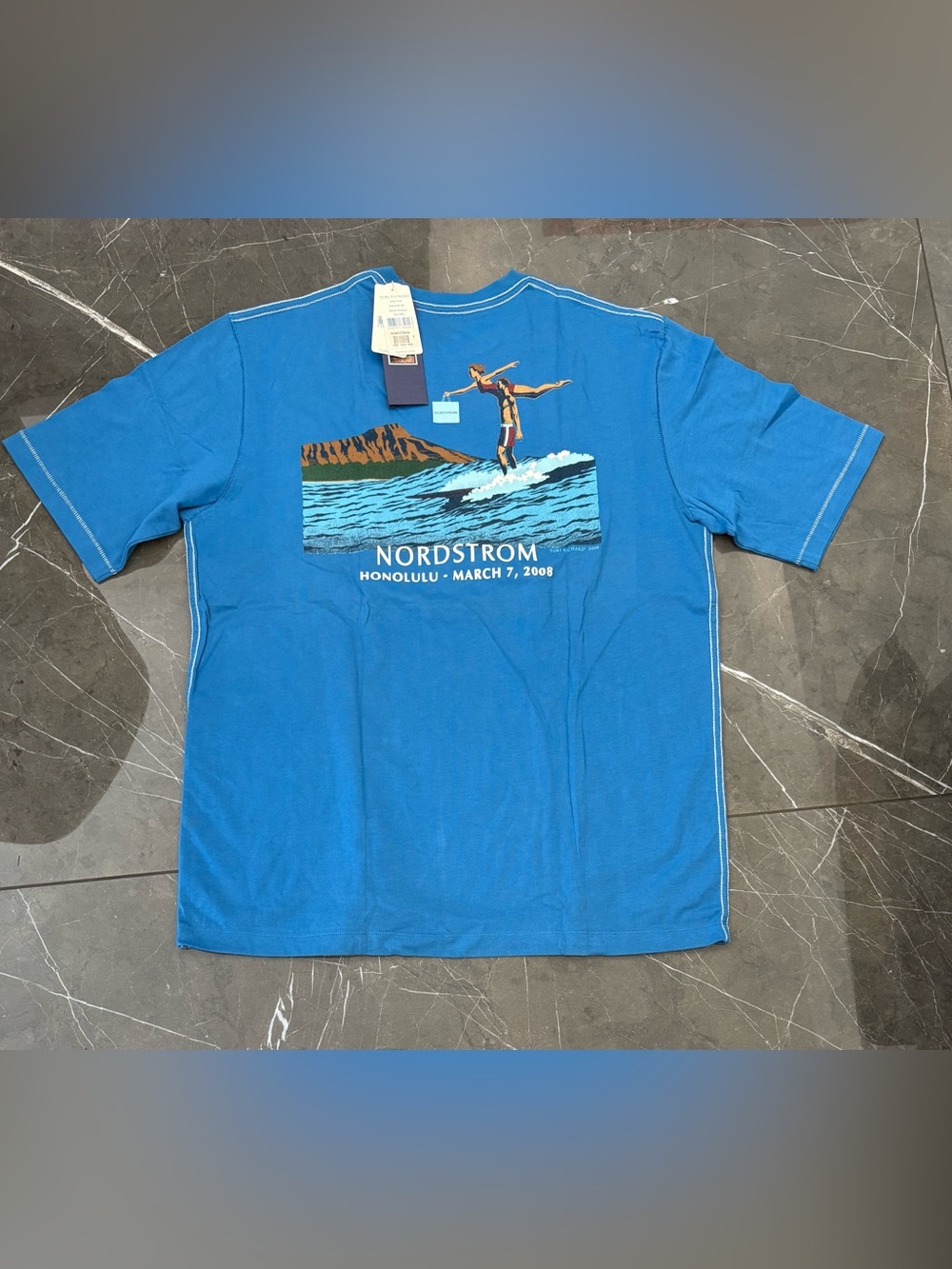 NWT Tori Richard Honolulu Nordstrom Exclusive Jersey T Shirt Large Blue 2008
